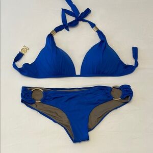 Victoria's Secret Royal Blue Bikini with Gold Details